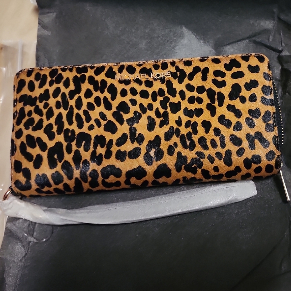 Michael Kors Black and Tan Animal Print Wallet
